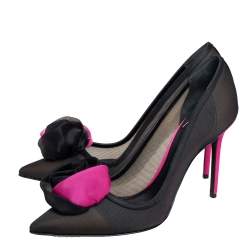 Pre Owned حذاء كعب عالي ديور غاردن ساتان وشبكة أسود/وردي مقاس 38.5