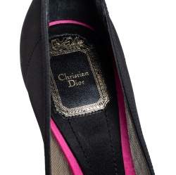 Pre Owned حذاء كعب عالي ديور غاردن ساتان وشبكة أسود/وردي مقاس 38.5