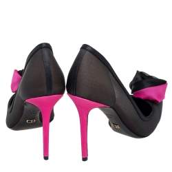 Pre Owned حذاء كعب عالي ديور غاردن ساتان وشبكة أسود/وردي مقاس 38.5