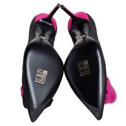 Pre Owned حذاء كعب عالي ديور غاردن ساتان وشبكة أسود/وردي مقاس 38.5