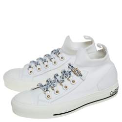 مملوكة مسبقًا Dior White Fabric Walk'n'Dior Lace Up High-Top Sneakers Size 38
