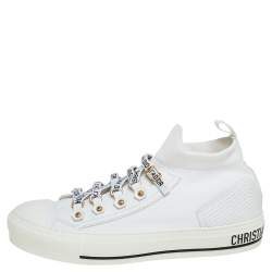 مملوكة مسبقًا Dior White Fabric Walk'n'Dior Lace Up High-Top Sneakers Size 38