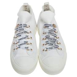 مملوكة مسبقًا Dior White Fabric Walk'n'Dior Lace Up High-Top Sneakers Size 38