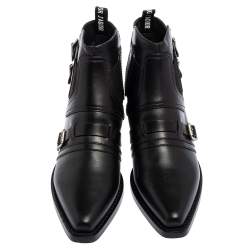 Pre Owned Dior Black Leather Buckle Ankle Boots Size 37.5