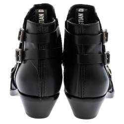 Pre Owned Dior Black Leather Buckle Ankle Boots Size 37.5