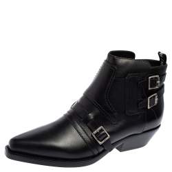 Pre Owned Dior Black Leather Buckle Ankle Boots Size 37.5