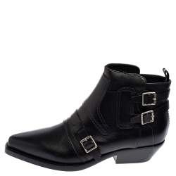 Pre Owned Dior Black Leather Buckle Ankle Boots Size 37.5