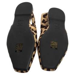 مملوكة مسبقًا Dior Beige/Black Leopard Print Fabric Mizza Slingback Flat Pumps Size 38
