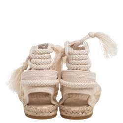 مملوكة مسبقًا Dior Cream Granville Mesh Embroidered Ankle Wrap Flat Espadrille Sandals Size 39