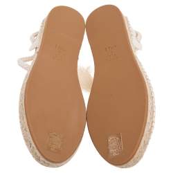 مملوكة مسبقًا Dior Cream Granville Mesh Embroidered Ankle Wrap Flat Espadrille Sandals Size 39