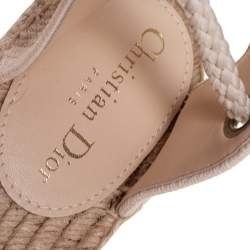 مملوكة مسبقًا Dior Cream Granville Mesh Embroidered Ankle Wrap Flat Espadrille Sandals Size 39