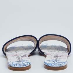 مملوكة مسبقًا صندل سلايد فلات ديور دي واي كانفاس متعدد الألوان شعار مطرز مقاس 36