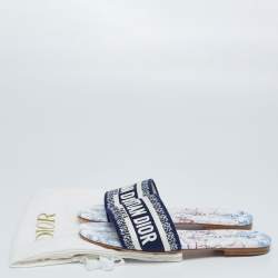 مملوكة مسبقًا صندل سلايد فلات ديور دي واي كانفاس متعدد الألوان شعار مطرز مقاس 36