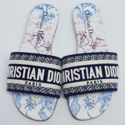 مملوكة مسبقًا صندل سلايد فلات ديور دي واي كانفاس متعدد الألوان شعار مطرز مقاس 36