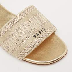 Dior Gold Canvas Crystal Embellished  D-Way Flat Slides Size 37 