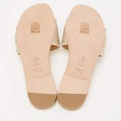Dior Gold Canvas Crystal Embellished  D-Way Flat Slides Size 37 