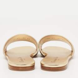 Dior Gold Canvas Crystal Embellished  D-Way Flat Slides Size 37 