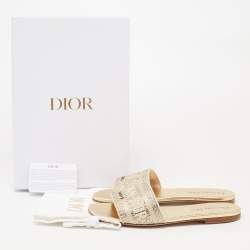 Dior Gold Canvas Crystal Embellished  D-Way Flat Slides Size 37 