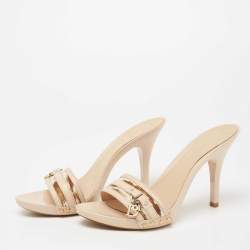Dior Beige/Brown Canvas And Leather Open Toe Slide Sandals Size 40.5