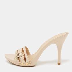 Dior Beige/Brown Canvas And Leather Open Toe Slide Sandals Size 40.5