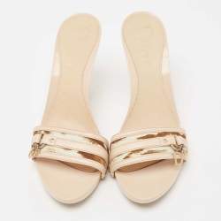 Dior Beige/Brown Canvas And Leather Open Toe Slide Sandals Size 40.5