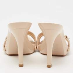 Dior Beige/Brown Canvas And Leather Open Toe Slide Sandals Size 40.5