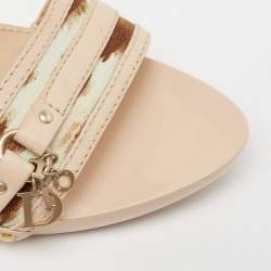 Dior Beige/Brown Canvas And Leather Open Toe Slide Sandals Size 40.5