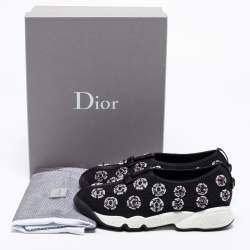 Pre Owned حذاء رياضي ديور فيوجن شبك مزخرف ترتر أسود/وردي سليب أون مقاس 37