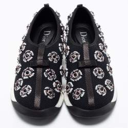 Pre Owned حذاء رياضي ديور فيوجن شبك مزخرف ترتر أسود/وردي سليب أون مقاس 37