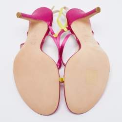 Pre Owned Dior Magenta/Yellow Satin Ankle Strap Sandals Size 39