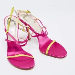 Pre Owned Dior Magenta/Yellow Satin Ankle Strap Sandals Size 39