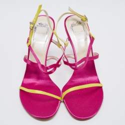 Pre Owned Dior Magenta/Yellow Satin Ankle Strap Sandals Size 39