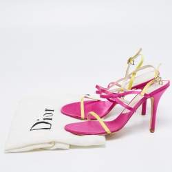 Pre Owned Dior Magenta/Yellow Satin Ankle Strap Sandals Size 39