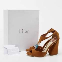 Dior Brown Suede Escale Block Heel T Strap Sandals Size 41