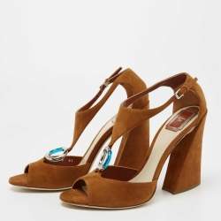 Dior Brown Suede Escale Block Heel T Strap Sandals Size 41