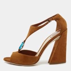 Dior Brown Suede Escale Block Heel T Strap Sandals Size 41