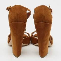 Dior Brown Suede Escale Block Heel T Strap Sandals Size 41