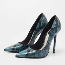 Pre Owned Dior Blue/Black Snakeskin Pointed Toe Pumps Size 37