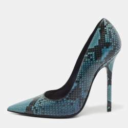 Pre Owned Dior Blue/Black Snakeskin Pointed Toe Pumps Size 37