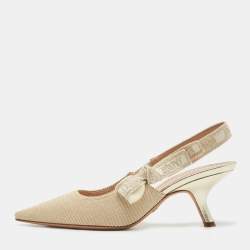 Dior Gold/White Canvas Slingback  J'adior Pumps Size 39
