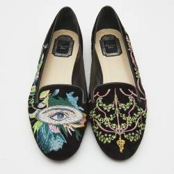 Pre Owned Dior Black Embroidered Suede Surreal Smoking Slipper Size 41