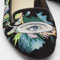 Pre Owned Dior Black Embroidered Suede Surreal Smoking Slipper Size 41