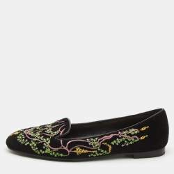 Pre Owned Dior Black Embroidered Suede Surreal Smoking Slipper Size 41