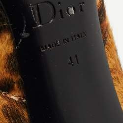 Pre Owned Dior Tricolor Leopard Print Calf Hair and Leather Ankle Booties Size 41