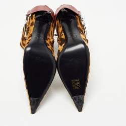 Pre Owned Dior Tricolor Leopard Print Calf Hair and Leather Ankle Booties Size 41