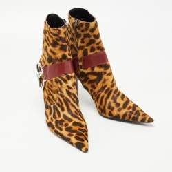 Pre Owned Dior Tricolor Leopard Print Calf Hair and Leather Ankle Booties Size 41
