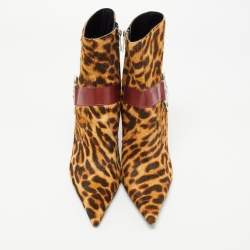 Pre Owned Dior Tricolor Leopard Print Calf Hair and Leather Ankle Booties Size 41