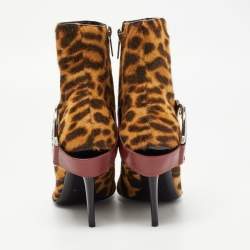 Pre Owned Dior Tricolor Leopard Print Calf Hair and Leather Ankle Booties Size 41