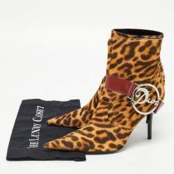 Pre Owned Dior Tricolor Leopard Print Calf Hair and Leather Ankle Booties Size 41