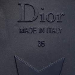 Pre Owned Dior Deep Blue Printed Fabric Dio(r)evolution Flat Slides Size 35